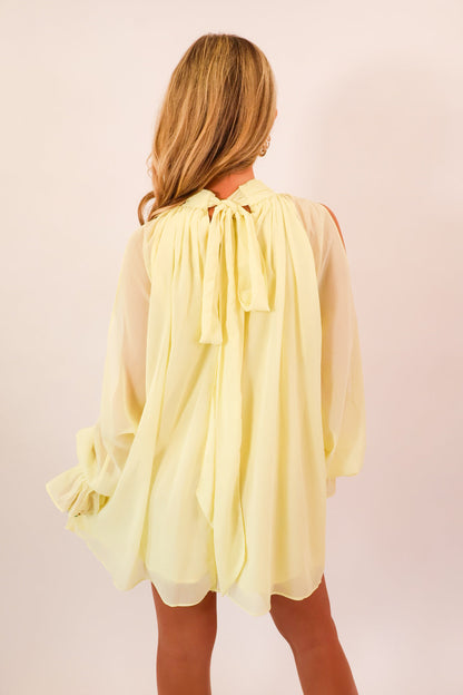 Citron Open Shoulder Chiffon Mini Dress