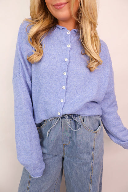 Everyday Button-Front Cardigan - Dusty Blue