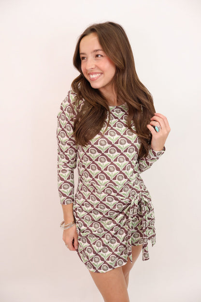 Weekend Wrap Athletic Romper - Brown Floral Block