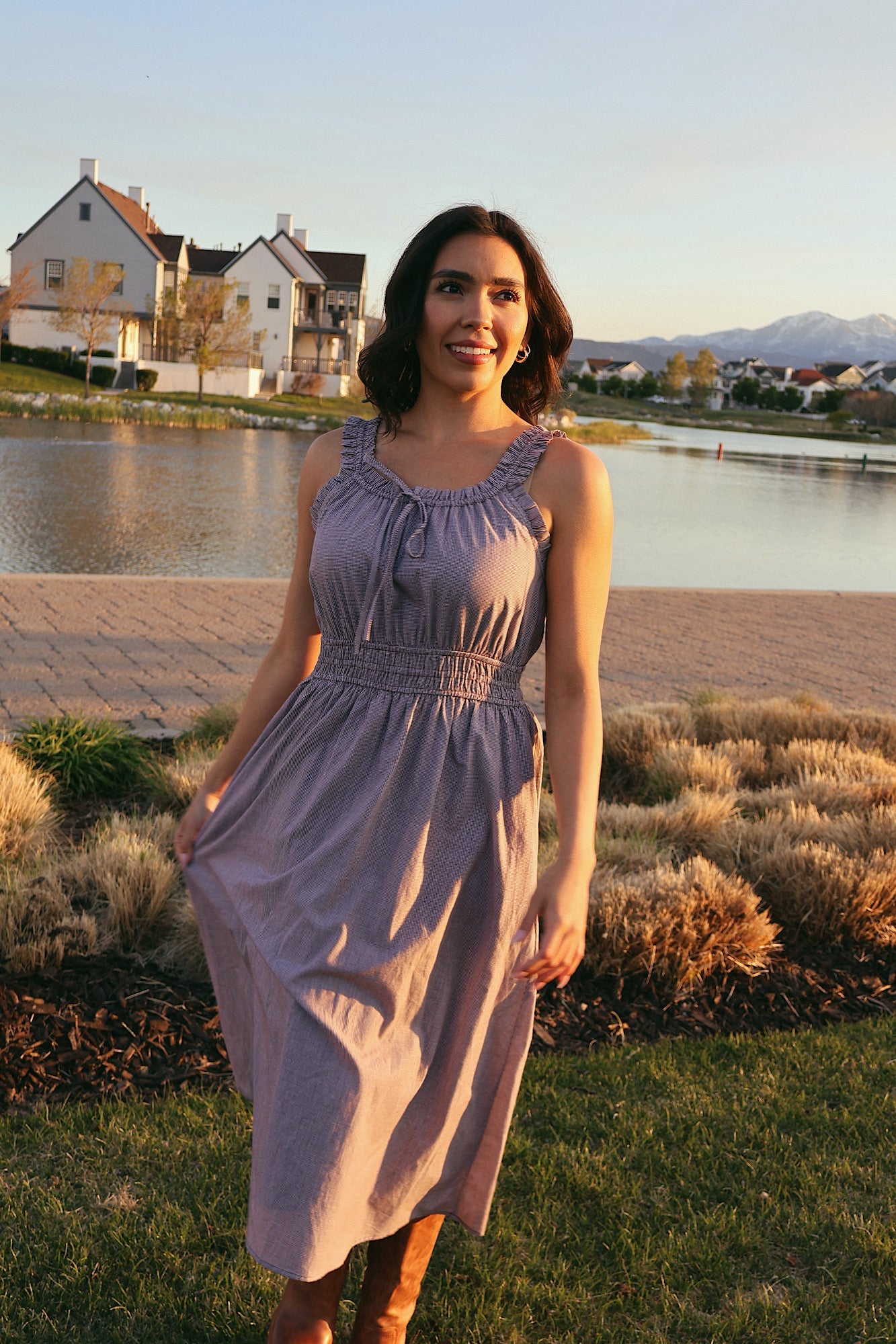 Georgia Gingham Dress in Charcoal