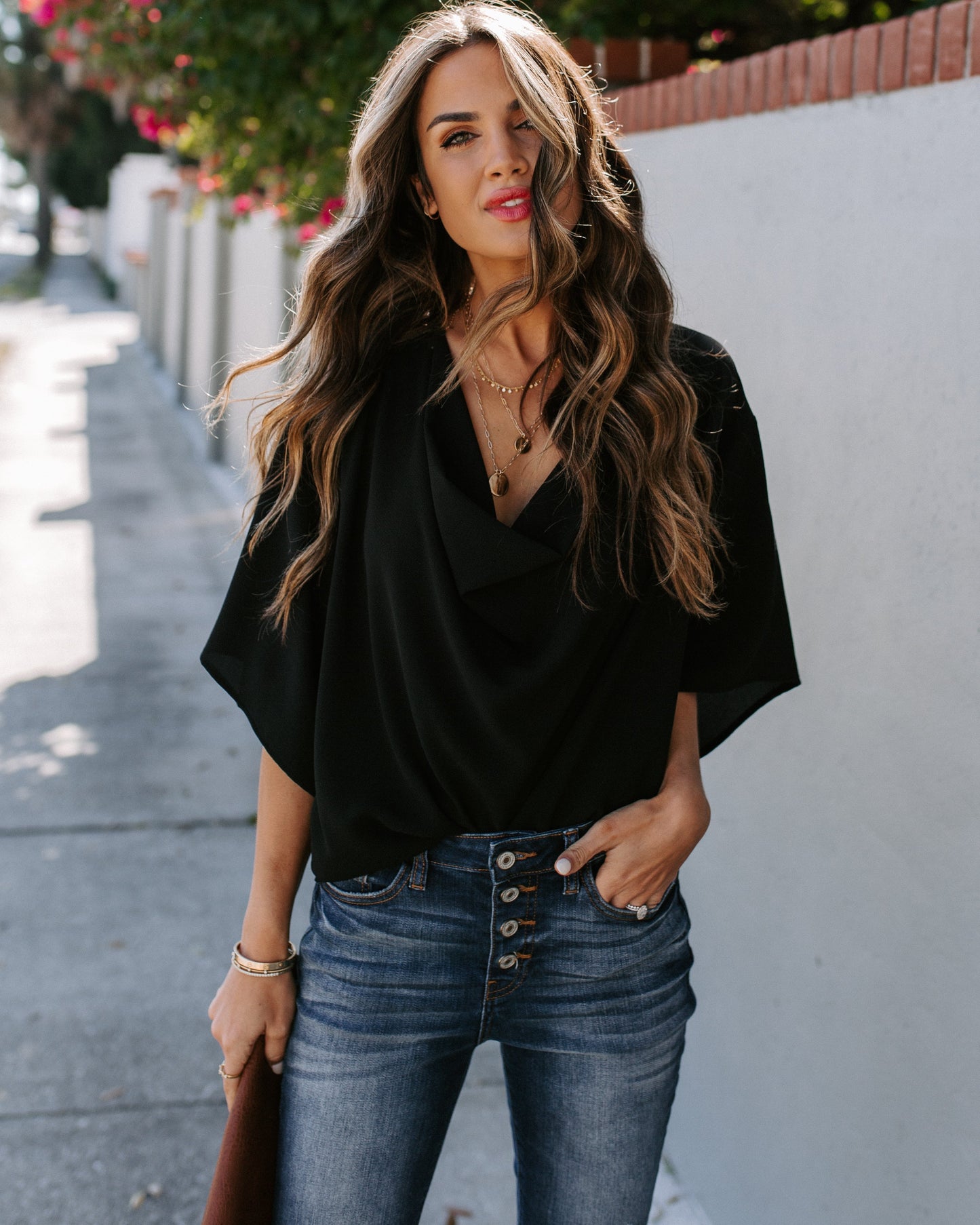 Elton Drape Blouse - Black