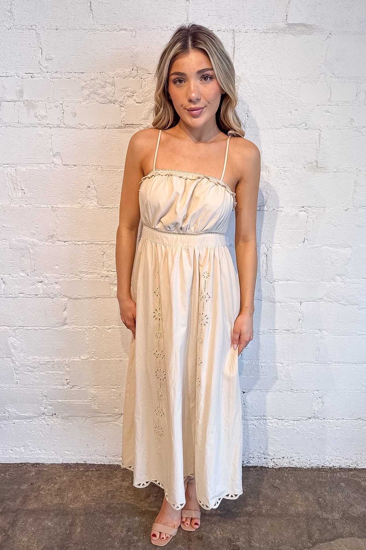 Embroidered Lace Trim Midi Dress