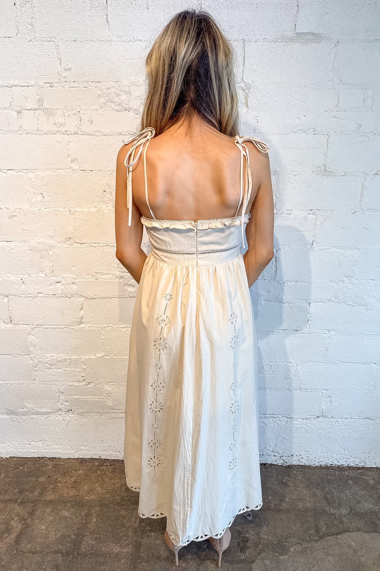 Embroidered Lace Trim Midi Dress