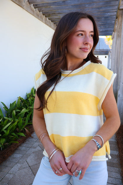 Striped Knit Summer Sweater Top – Yellow