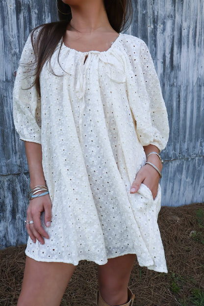 Cream Eyelet Babydoll Romper