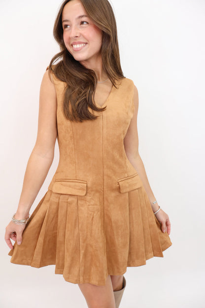 Faux Suede Pleated Mini Dress