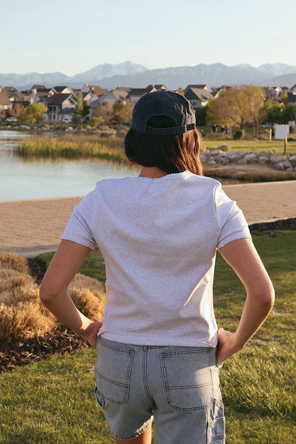 Scallop Edge Basic Tee in Grey