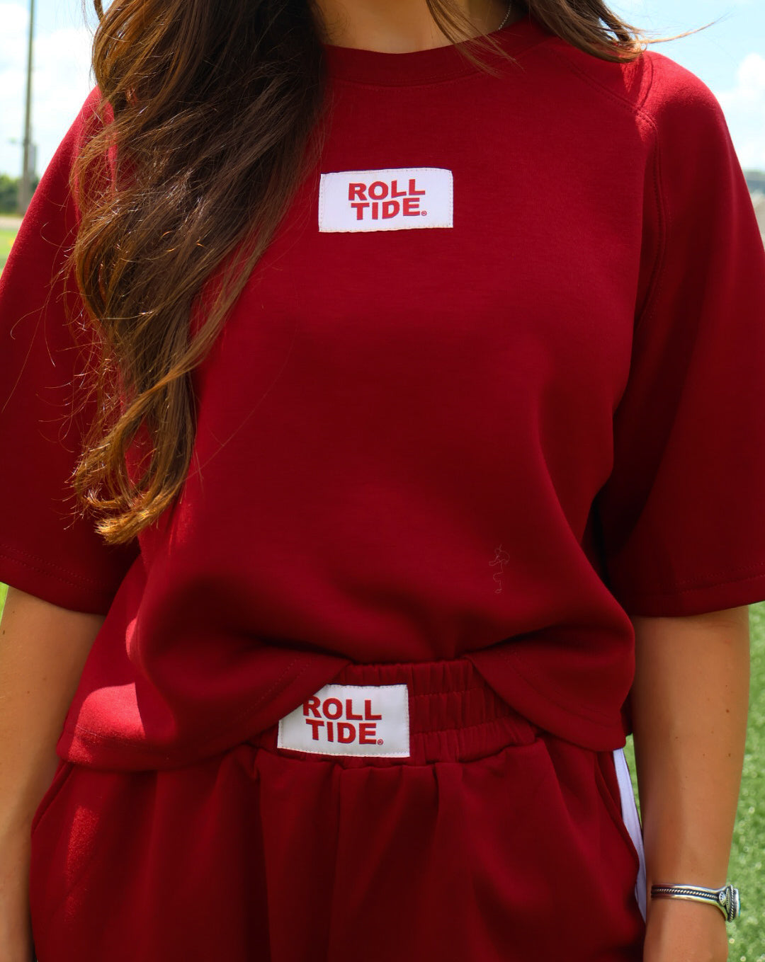 The Kristen Cropped Boxy Tee + Athletic Shorts Set - Roll Tide Patch