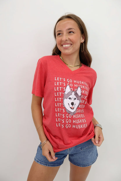 Let’s Go Huskies V-Neck Tee - Red