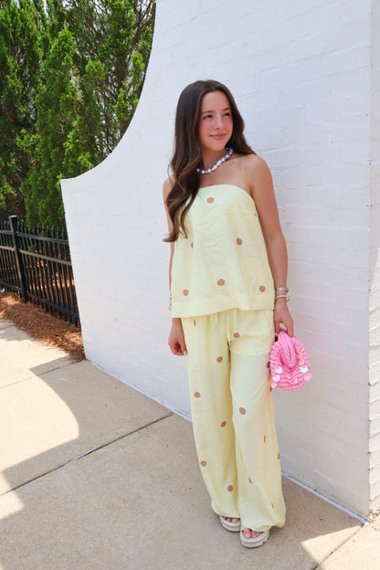 Sweet Spot Polka Dot Pants Set - Lemon