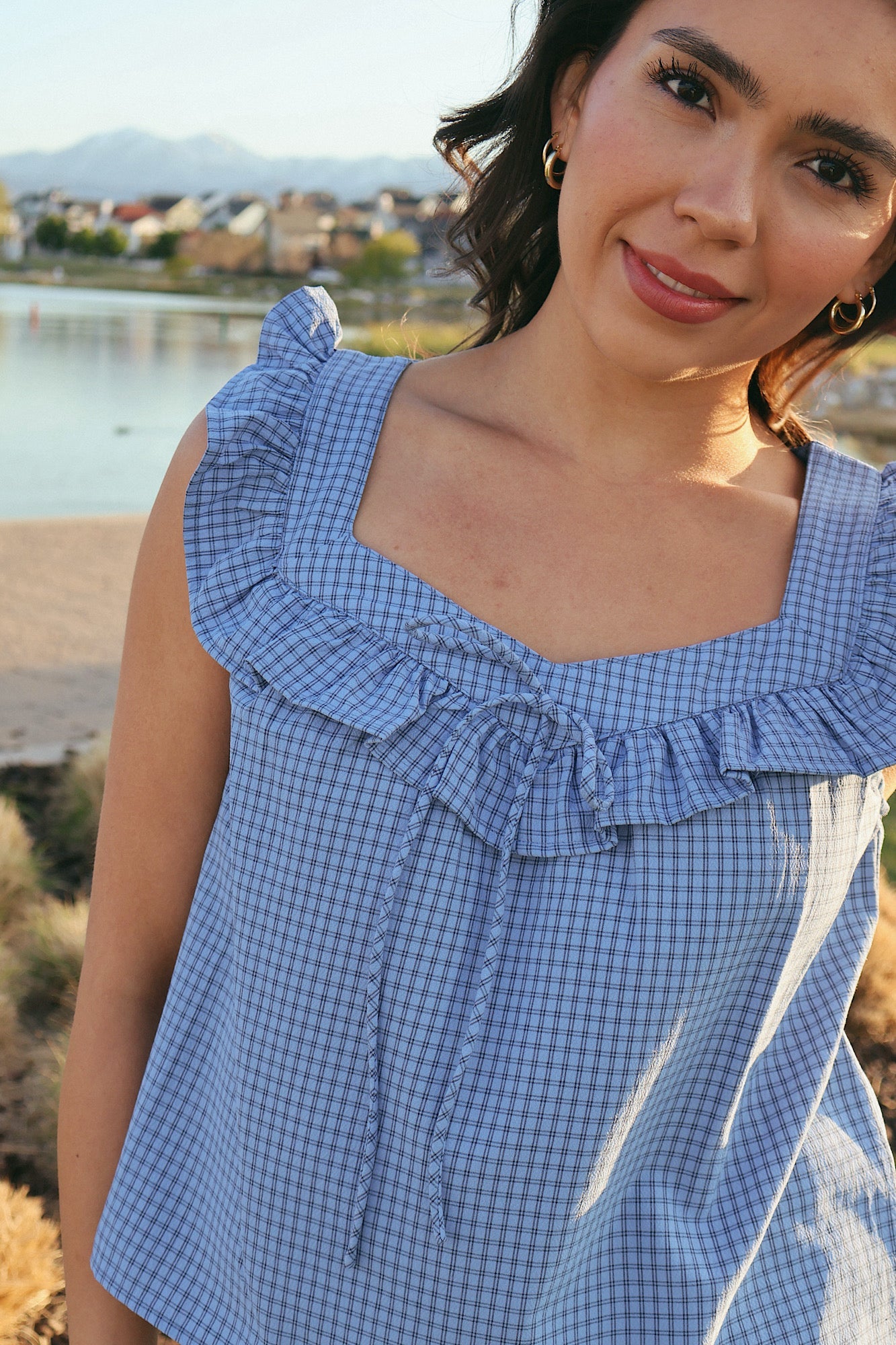 Gwen Checkered Tank in Blue