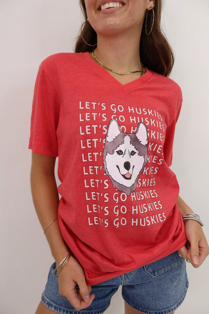 Let’s Go Huskies V-Neck Tee - Red