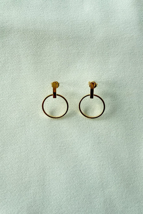Gold Bar and Circle Drop Earrings