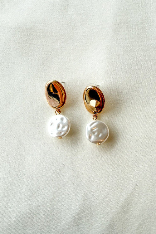 Gold Oval with Freshwater Pearl Drop Earrings