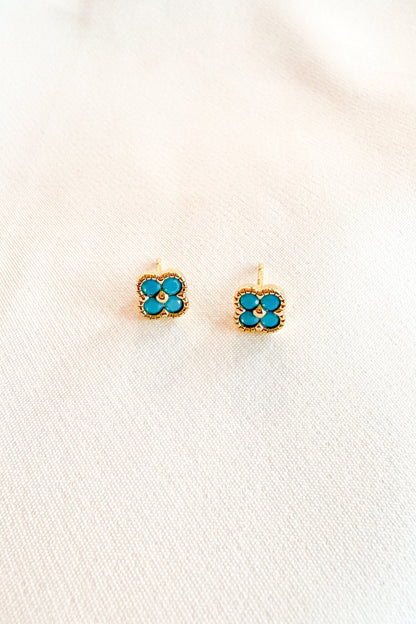 Gracie CZ Clover Studs Turquoise