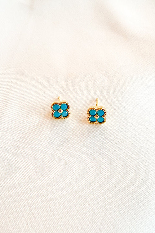 Gracie CZ Clover Studs Turquoise