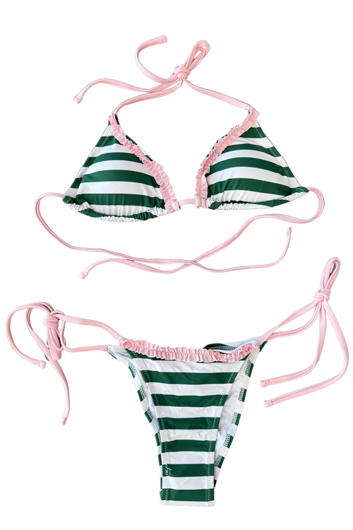 Green Stripe Bikini Top