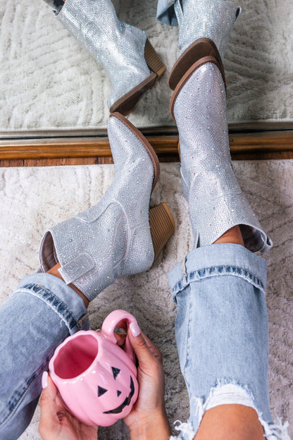 Howdy Rhinestone Booties (Silver)