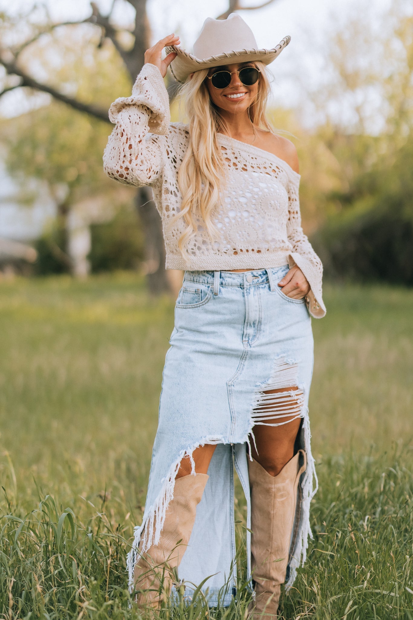 Eva Crochet Knit Off Shoulder Top