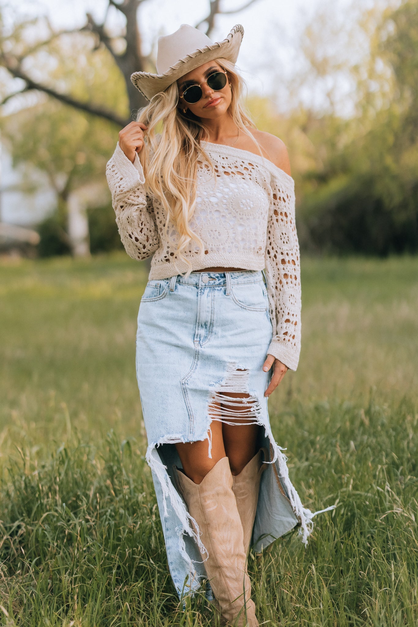 Eva Crochet Knit Off Shoulder Top