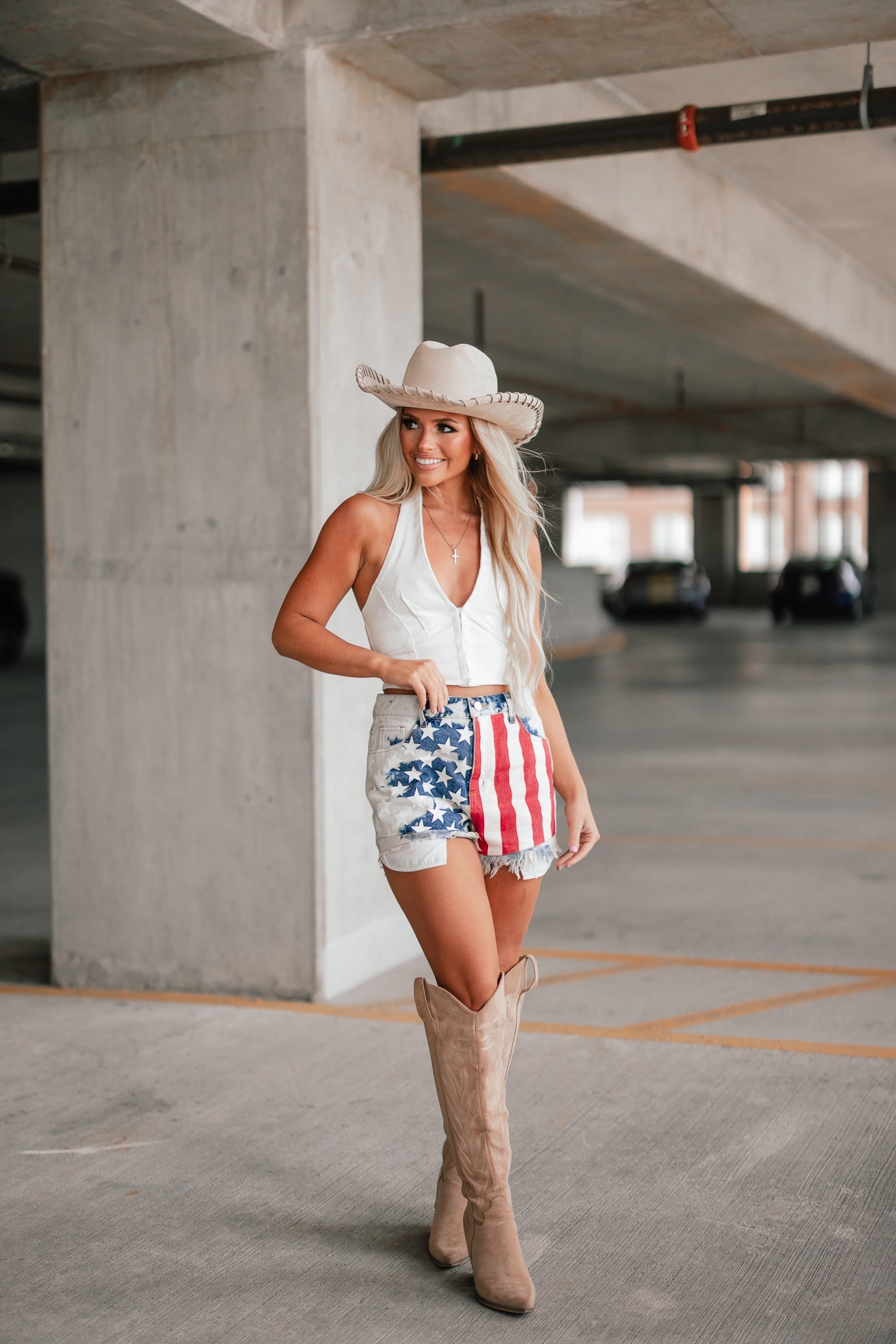 USA Flag High Rise Denim Shorts