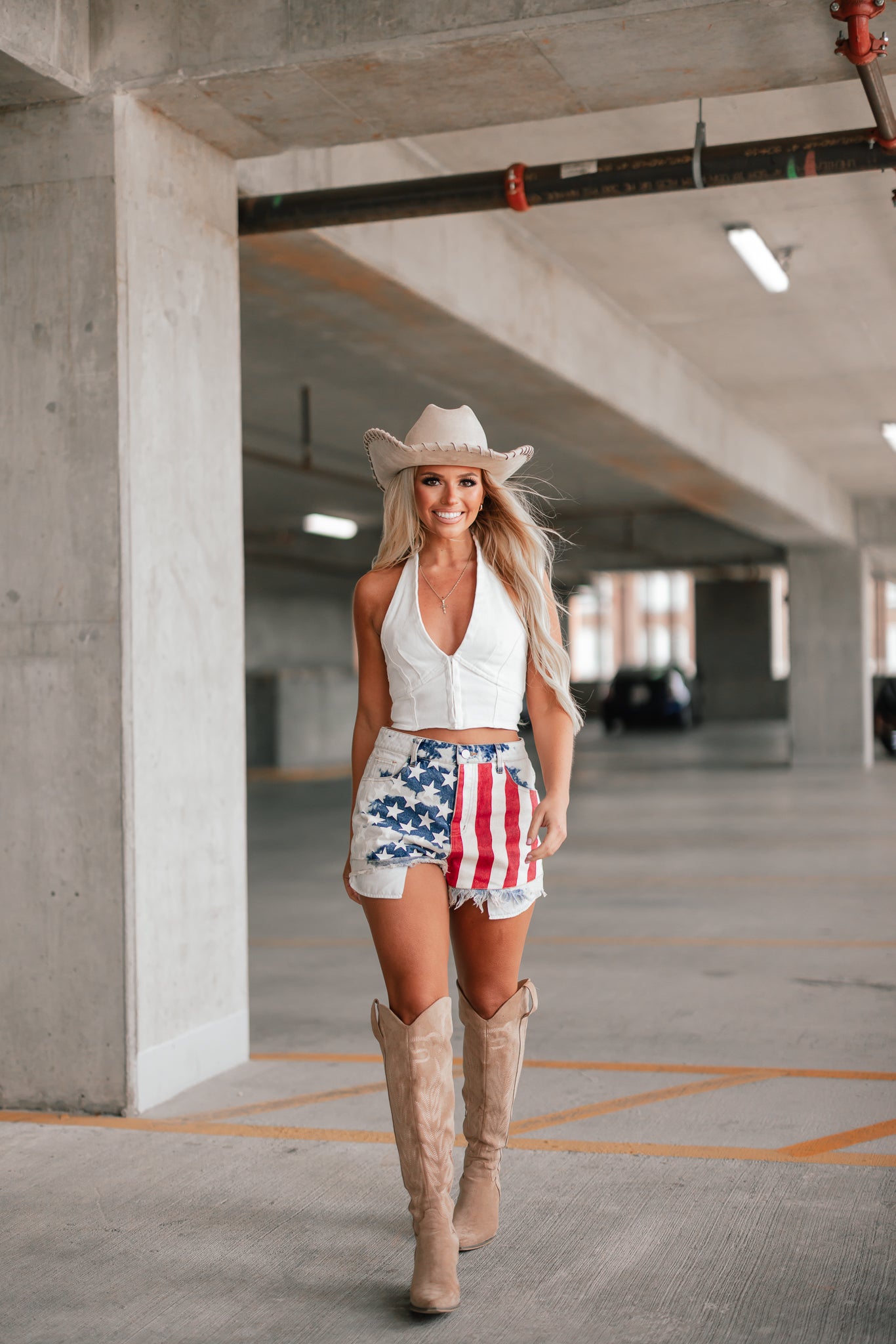 USA Flag High Rise Denim Shorts