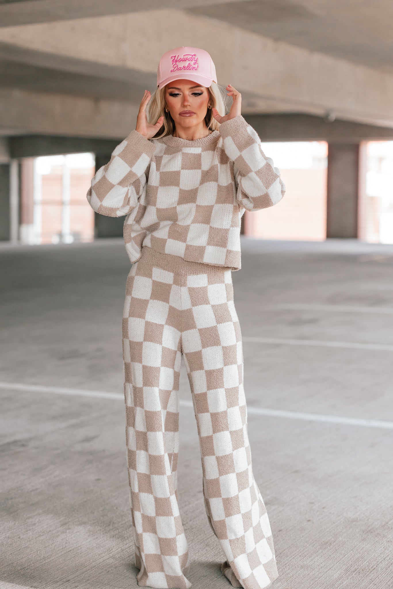 Checkerboard Knit Sweater Set