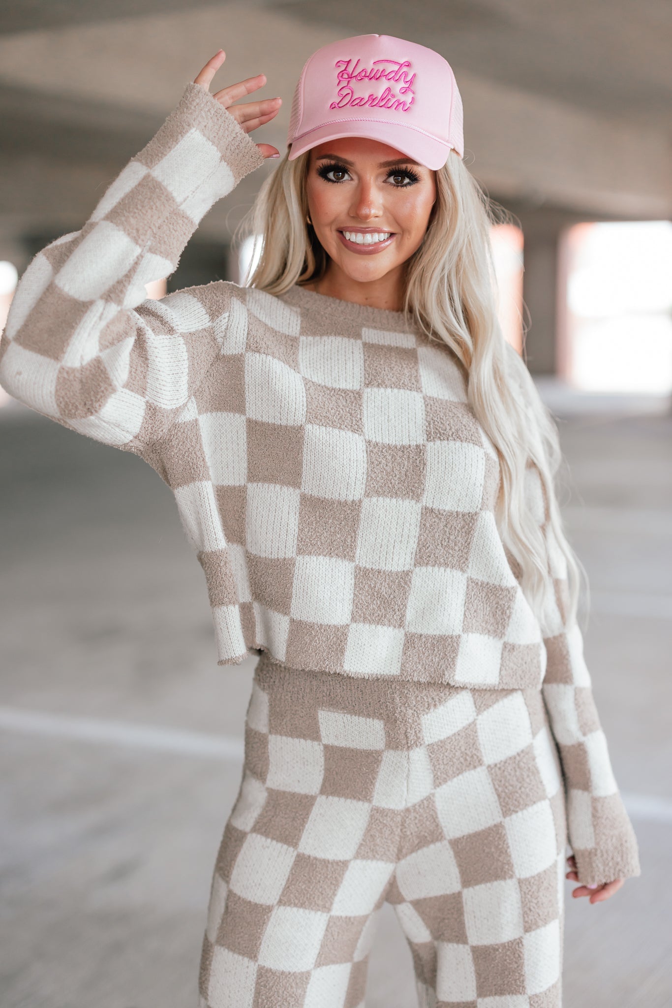 Checkerboard Knit Sweater Set