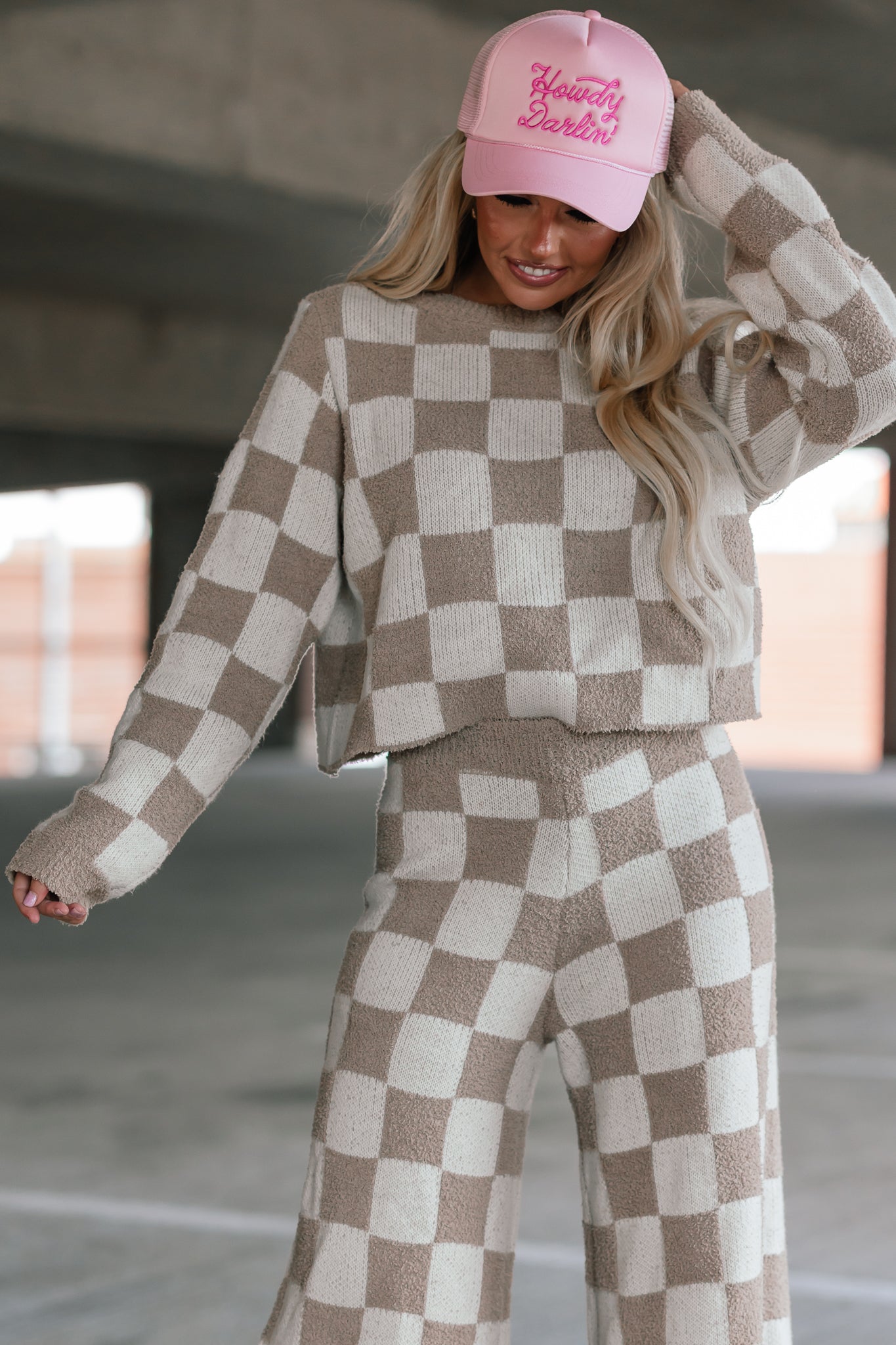 Checkerboard Knit Sweater Set