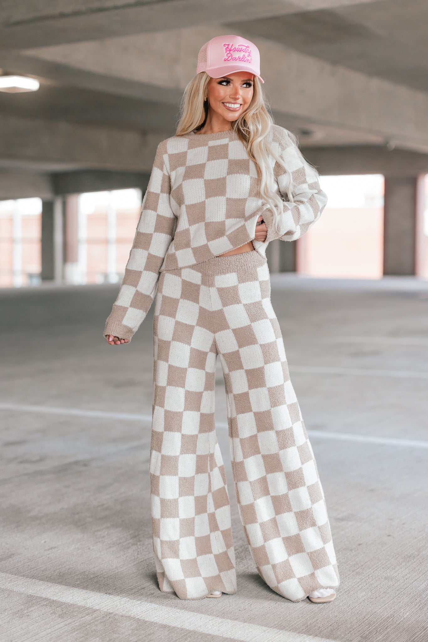 Checkerboard Knit Sweater Set