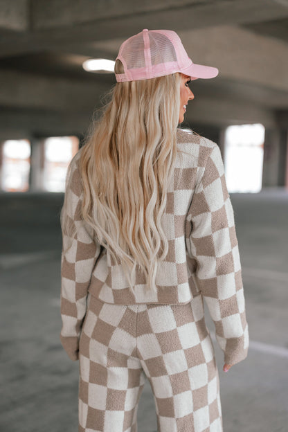 Checkerboard Knit Sweater Set
