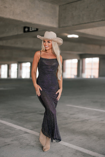 Power Move Mesh Rhinestone Maxi Dress