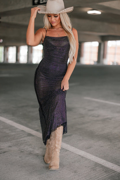Power Move Mesh Rhinestone Maxi Dress