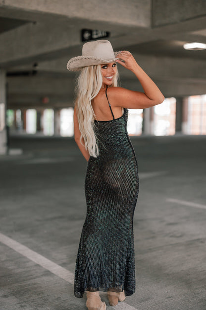 Power Move Mesh Rhinestone Maxi Dress