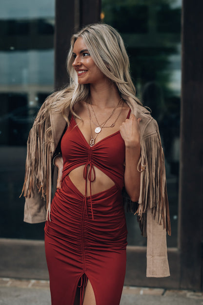 Solange Ruched Dress (Rust) FINAL SALE