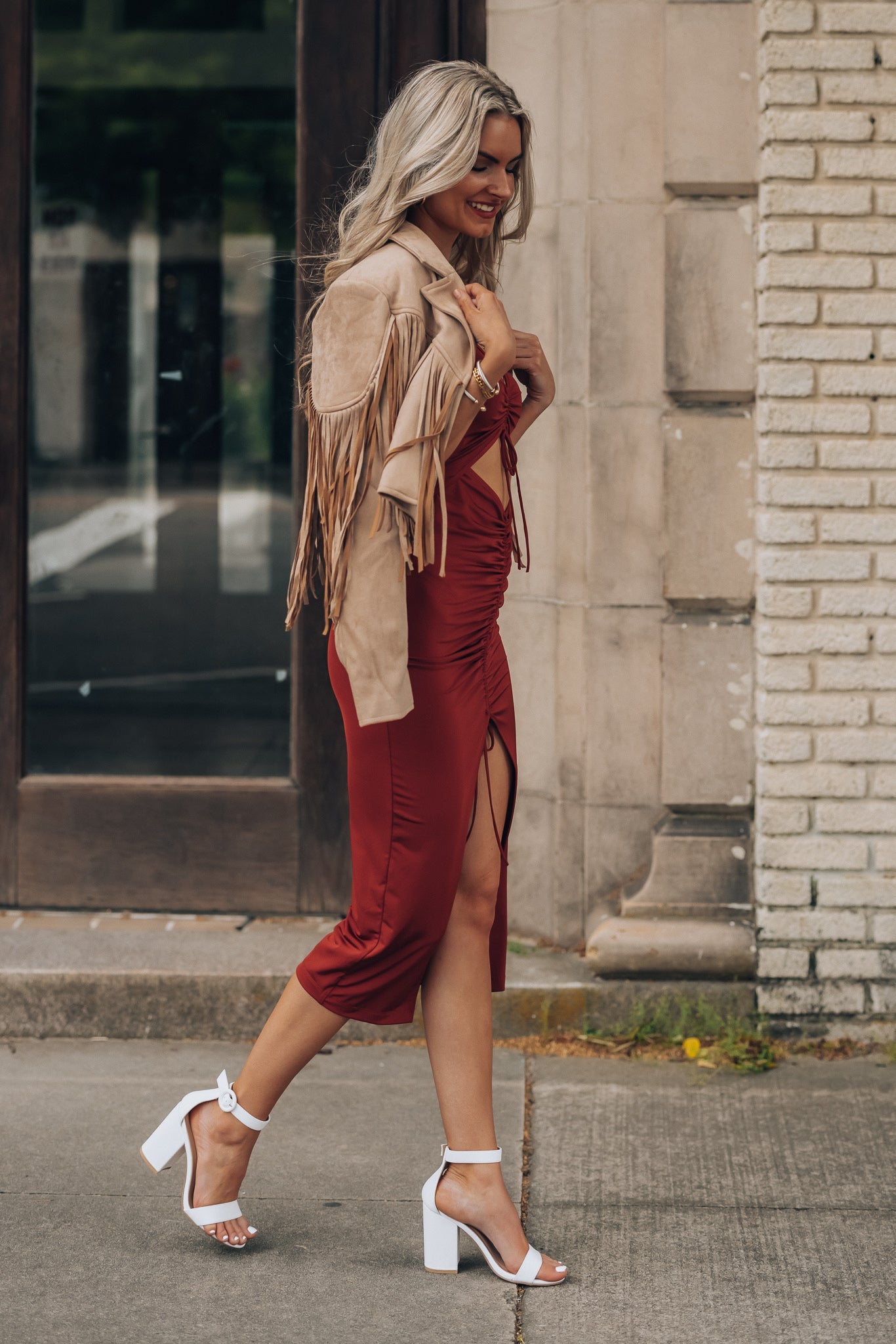 Solange Ruched Dress (Rust) FINAL SALE