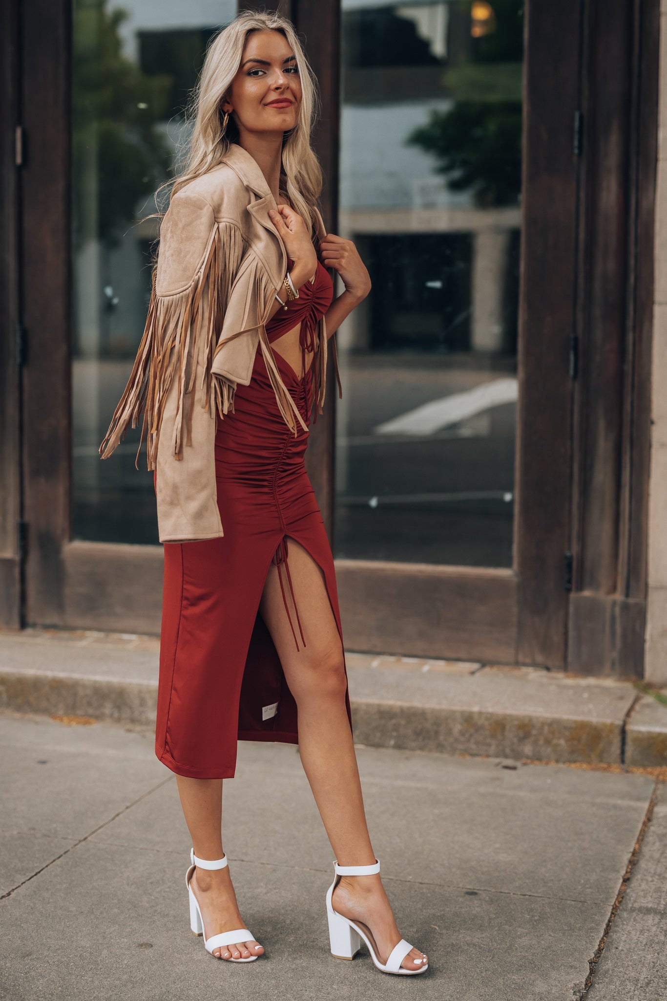 Solange Ruched Dress (Rust) FINAL SALE