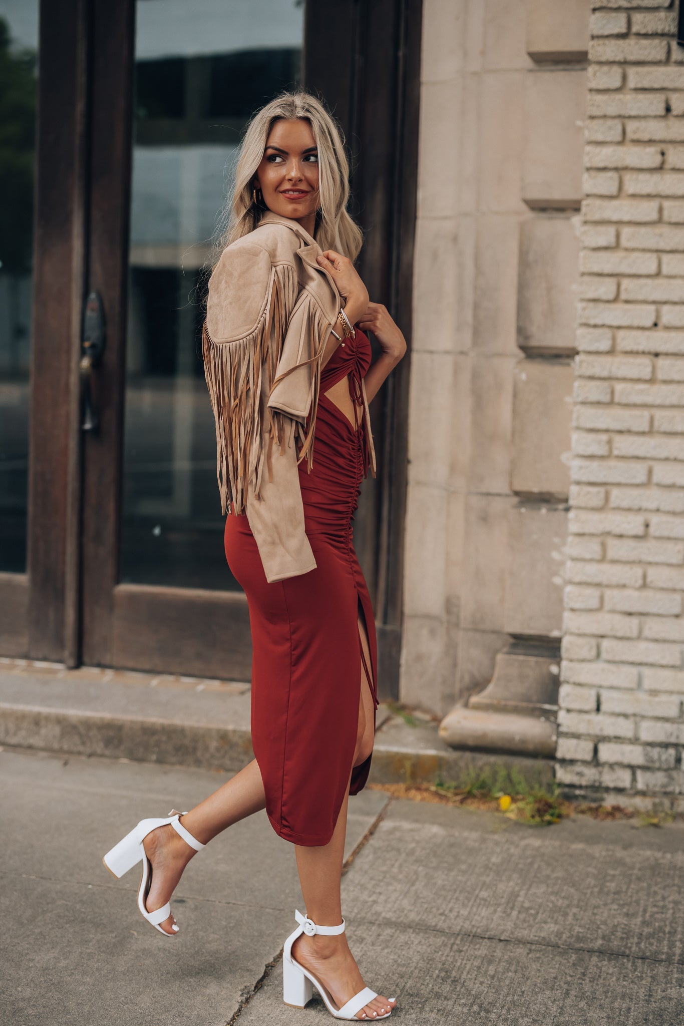 Solange Ruched Dress (Rust) FINAL SALE
