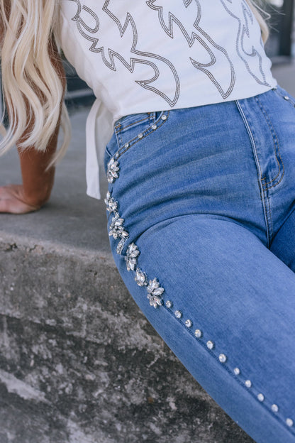 Heart Of The Plains Rhinestone Bootcut Jeans