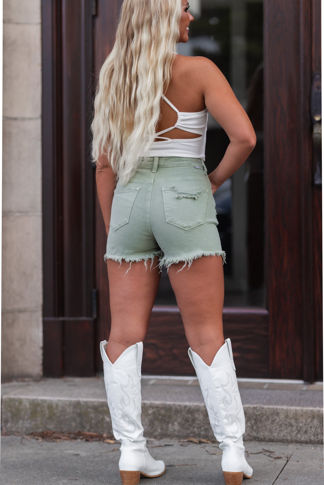 On The Go Distressed Shorts (Olive) FINAL SALE