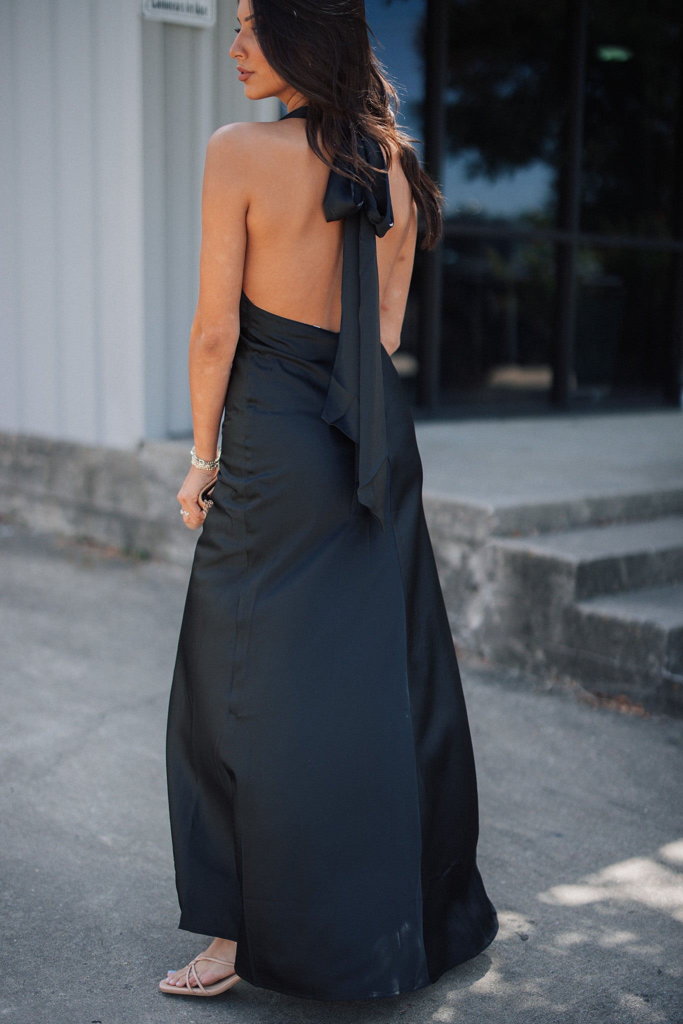Soiree Satin Halter Maxi Dress (Black) FINAL SALE