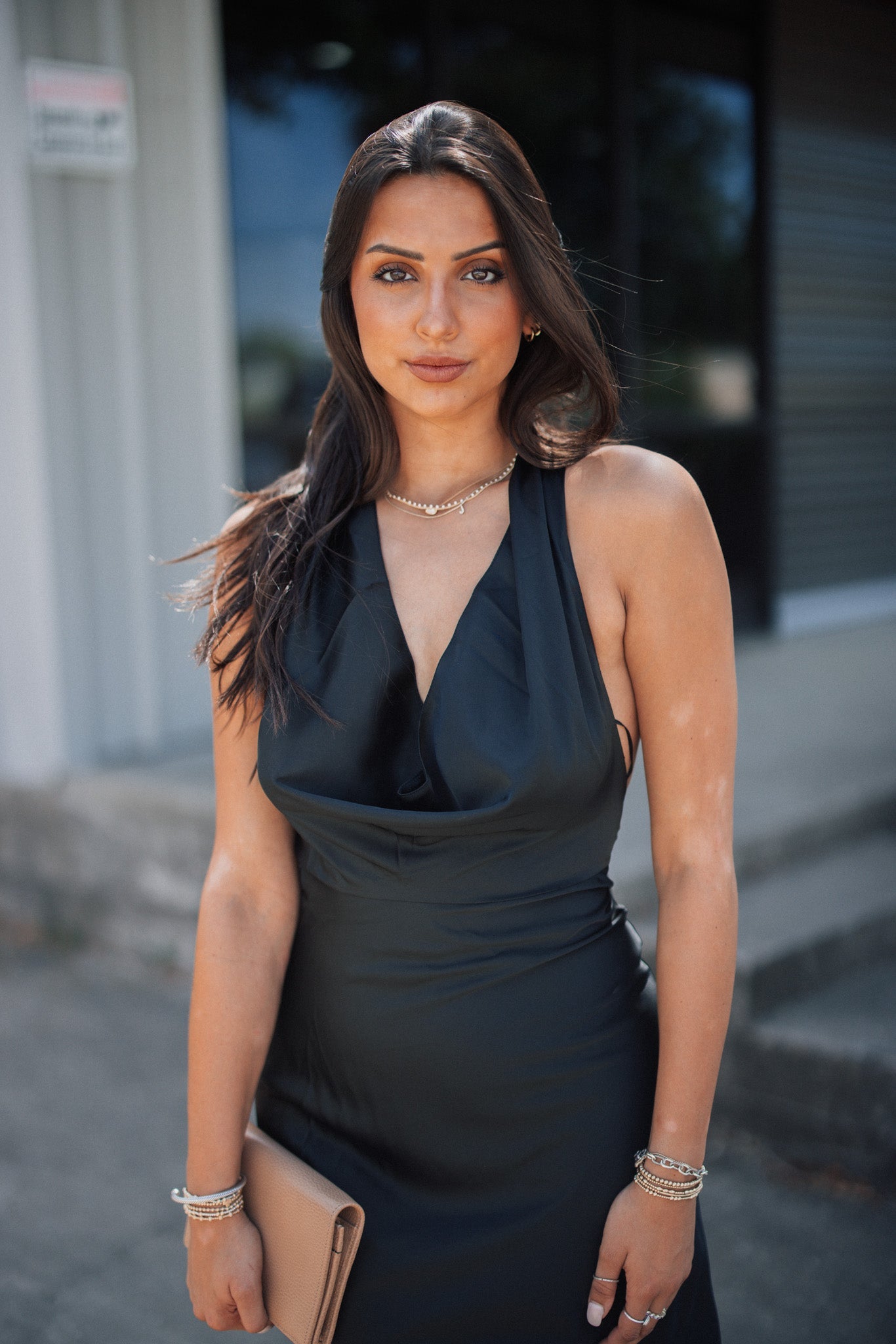 Soiree Satin Halter Maxi Dress (Black) FINAL SALE