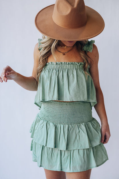 Soak Up The Sun Ruffle Skirt Set (Sage) FINAL SALE