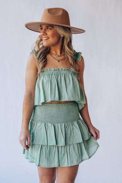 Soak Up The Sun Ruffle Skirt Set (Sage) FINAL SALE