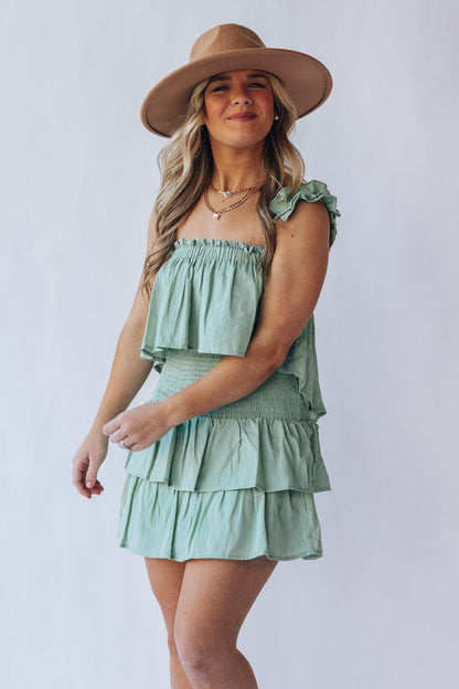Soak Up The Sun Ruffle Skirt Set (Sage) FINAL SALE