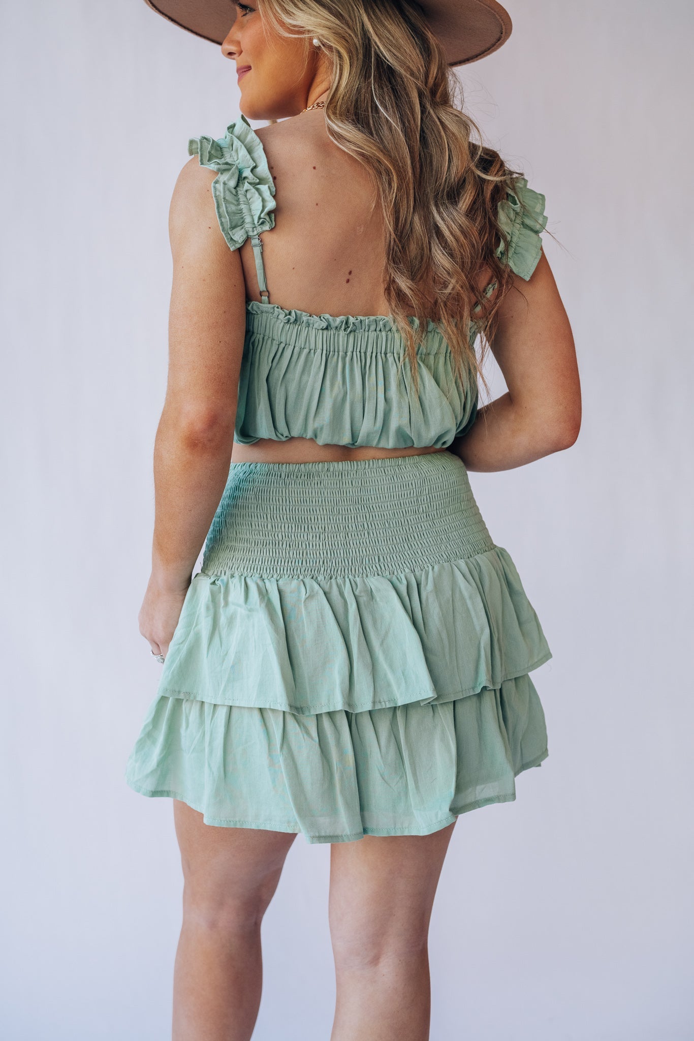 Soak Up The Sun Ruffle Skirt Set (Sage) FINAL SALE