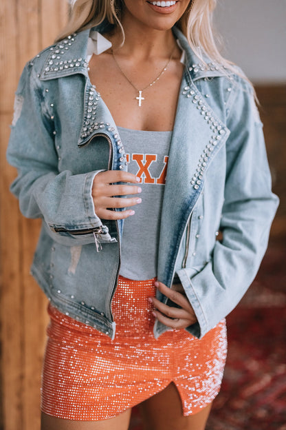 You Look Like You Love Me Rhinestone Denim Jacket