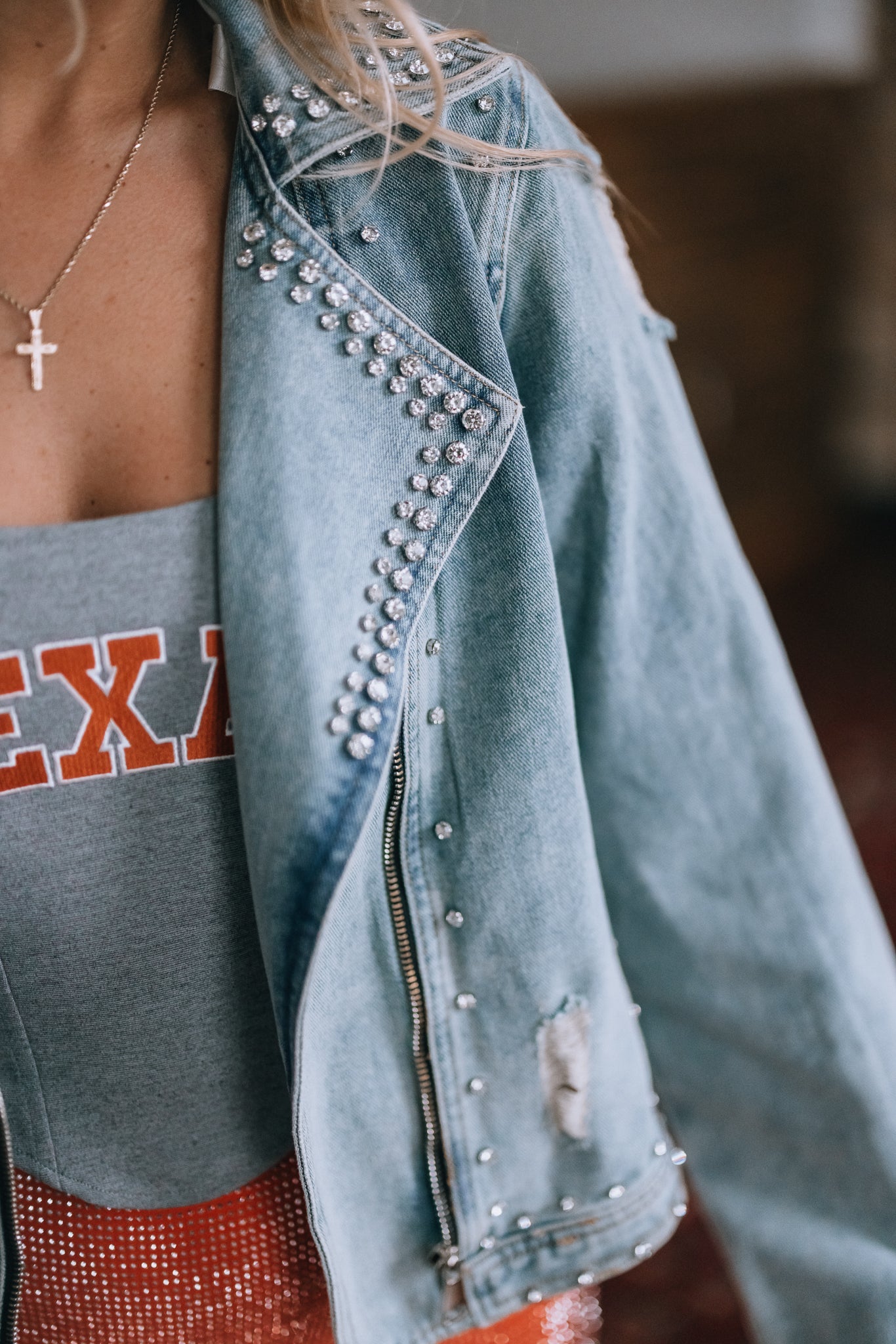 You Look Like You Love Me Rhinestone Denim Jacket