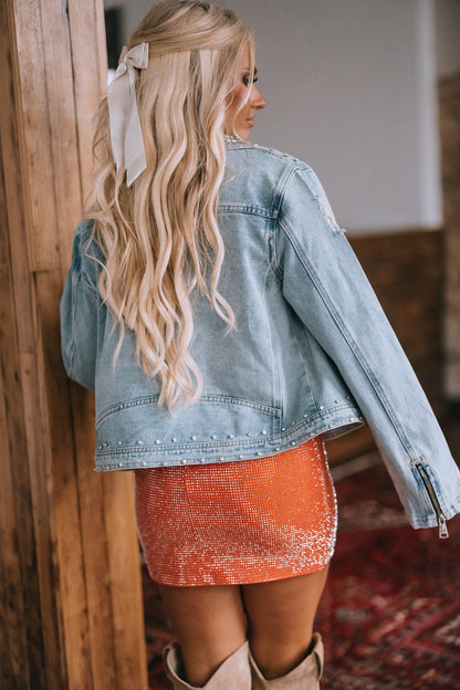 You Look Like You Love Me Rhinestone Denim Jacket