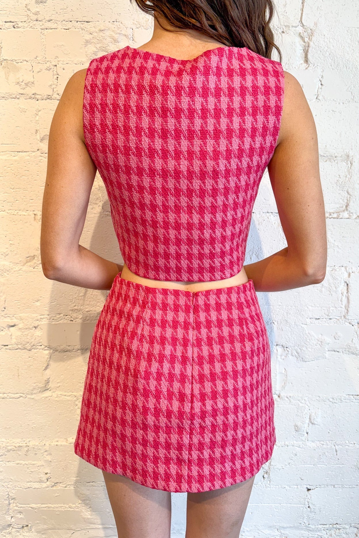 Houndstooth Tweed Wavy Skort